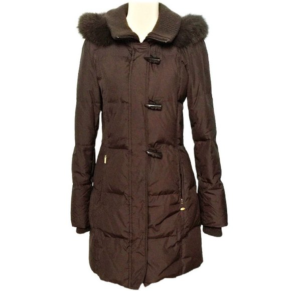 FINAL -Ellen Tracy Down Mid Length Coat w/Fox Fur S - Picture 1 of 5